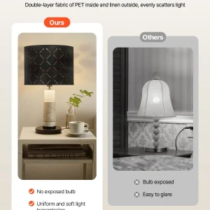 Black & Gold Diamond Cut Drum Lamp Shades – Decorative Replacement Shades with Harp